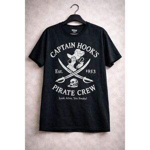 Disney Captain Hook Pirate Skull Shirt Men’s L Black Graphic Tee Peter Pan EUC